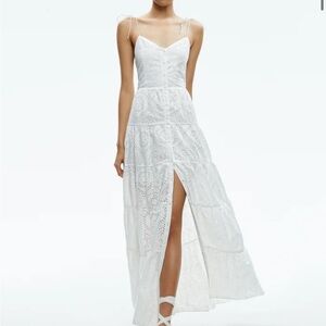 Alice + Olivia Shantella Broderie Anglaise Cotton Maxi Dress White